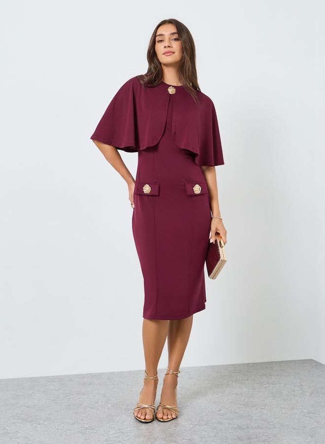 Styli Women Burgundy Cape Sleeve Bodycon Midi Dress - Image 1